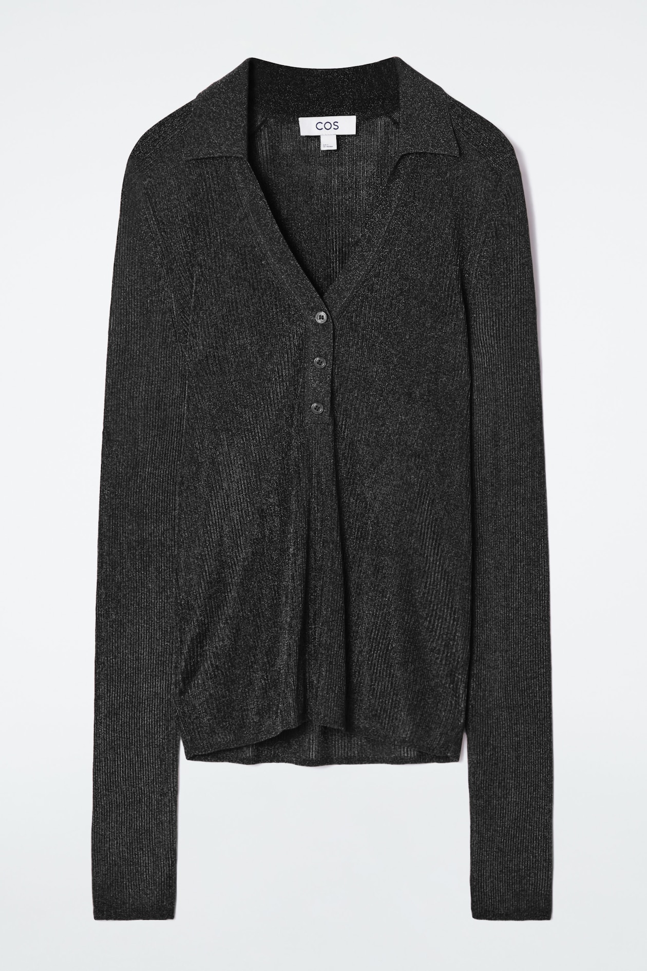 SPARKLY RIBBED-KNIT POLO SHIRT