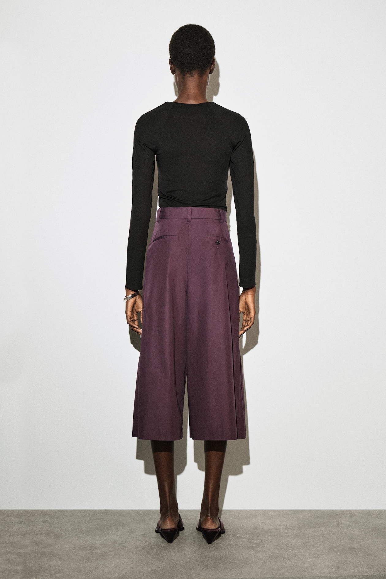PLEATED COTTON CULOTTES — BORDEAUX