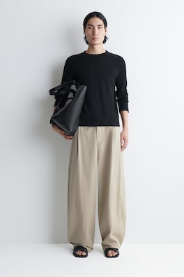 SLIM RIBBED COTTON LONG-SLEEVED T-SHIRT — BLACK 2