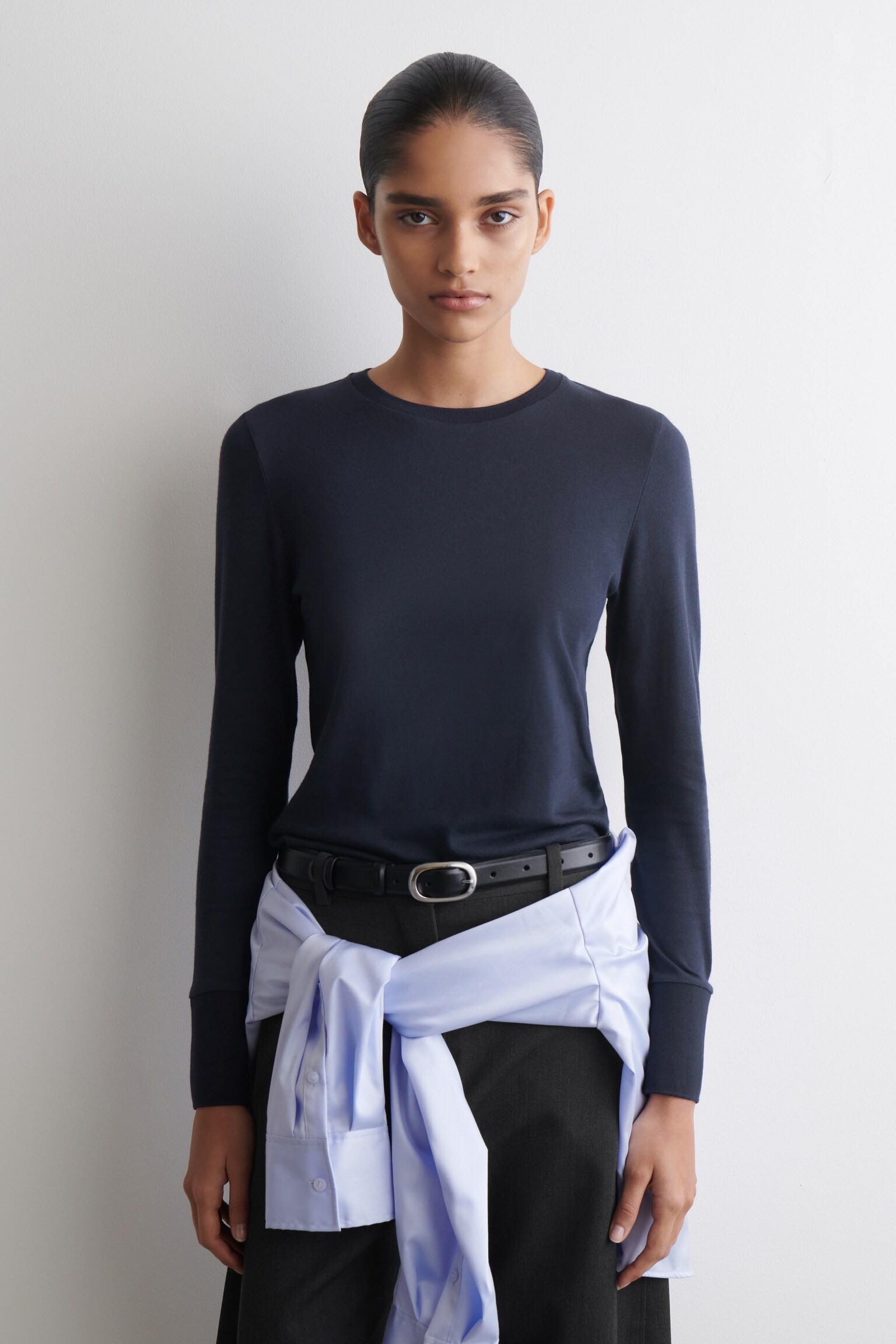 TOP S DLHÝMI RUKÁVMI Z BAVLNENÉHO JERSEY - DARK BLUE/OFF-WHITE/ČERVENÁ - 2