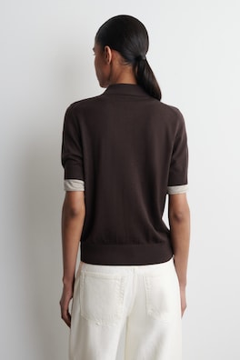 SHRUNKEN WOOL-BLEND POLO SHIRT — DARK BROWN 3