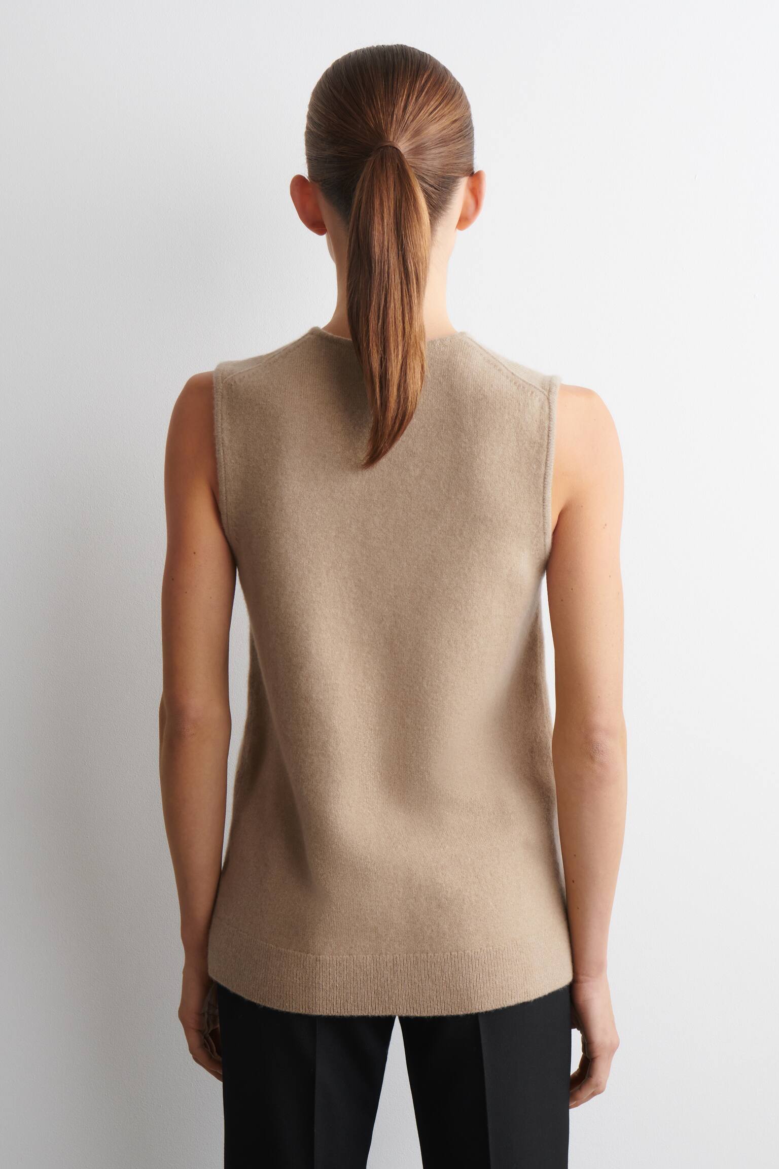 GILET IN LANA CON SCOLLO A V - BEIGE MÉLANGE/MARRONE - 6