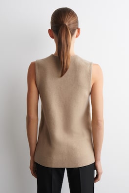 WOOL V-NECK TUNIC VEST — BEIGE MÉLANGE 4