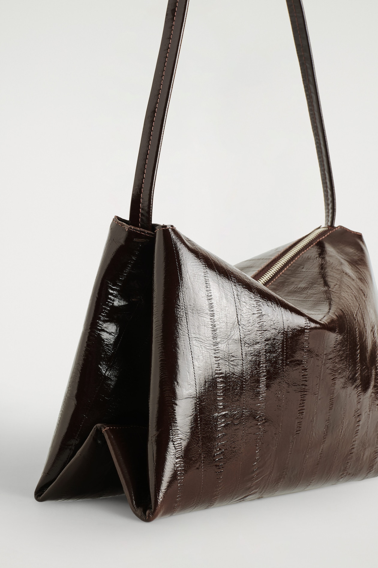 PAVILION SHOULDER BAG - EEL-EFFECT LEATHER — BROWN