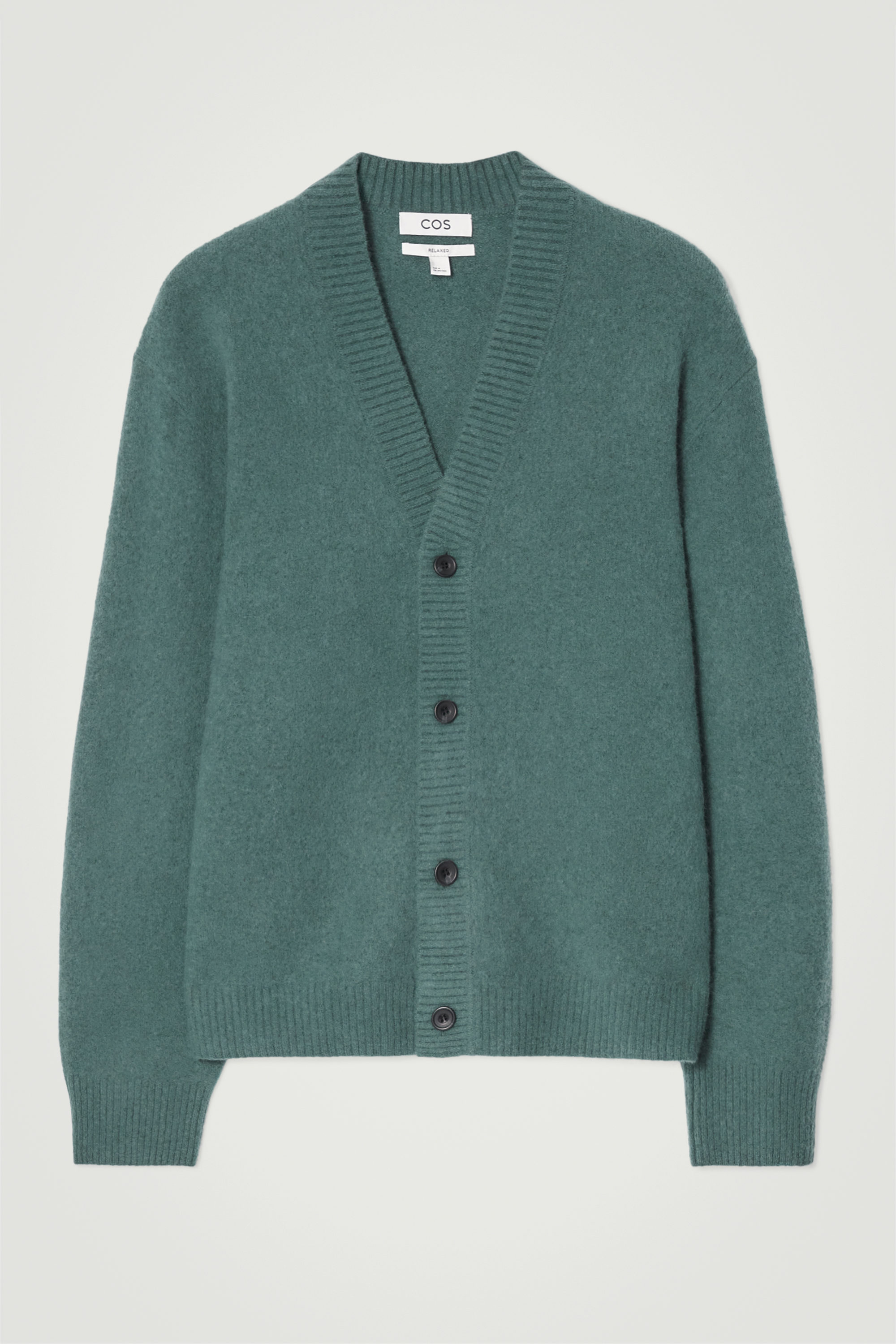 BRUSHED-WOOL V-NECK CARDIGAN - TEAL | COS
