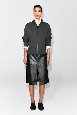 KNITTED MOCK-NECK ZIP-UP JACKET — CHARCOAL 2