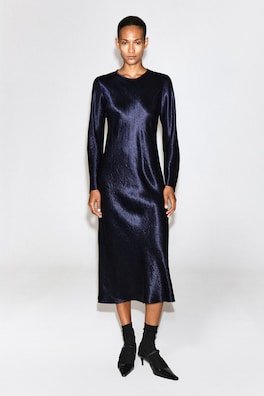 SATIN LONG-SLEEVED MAXI DRESS — MIDNIGHT BLUE 2