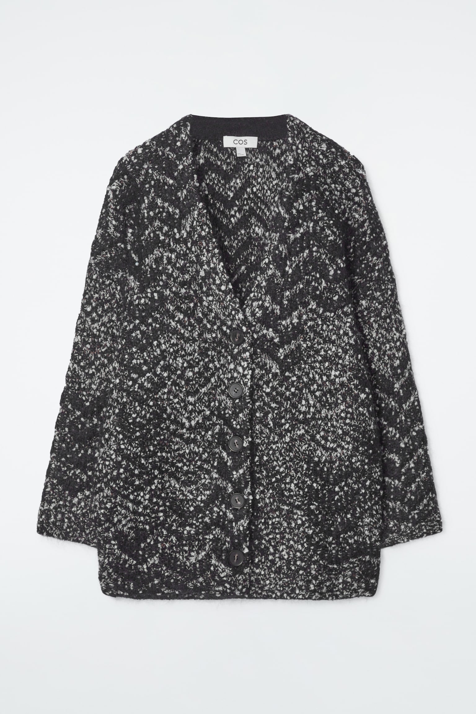 OVERSIZED HERRINGBONE MOHAIR-BLEND CARDIGAN - BLACK / HERRINGBONE