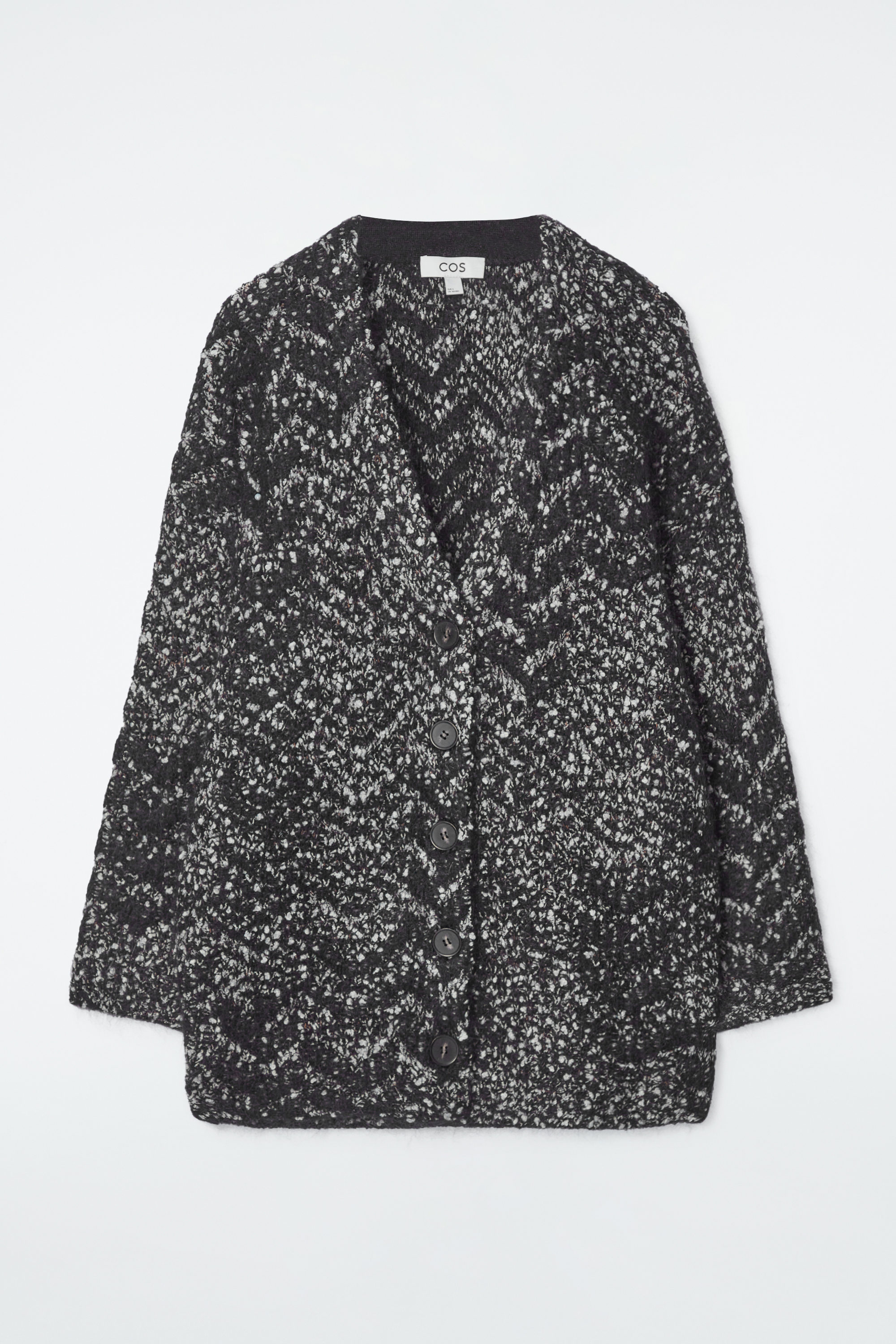 OVERSIZED HERRINGBONE MOHAIR-BLEND CARDIGAN - BLACK