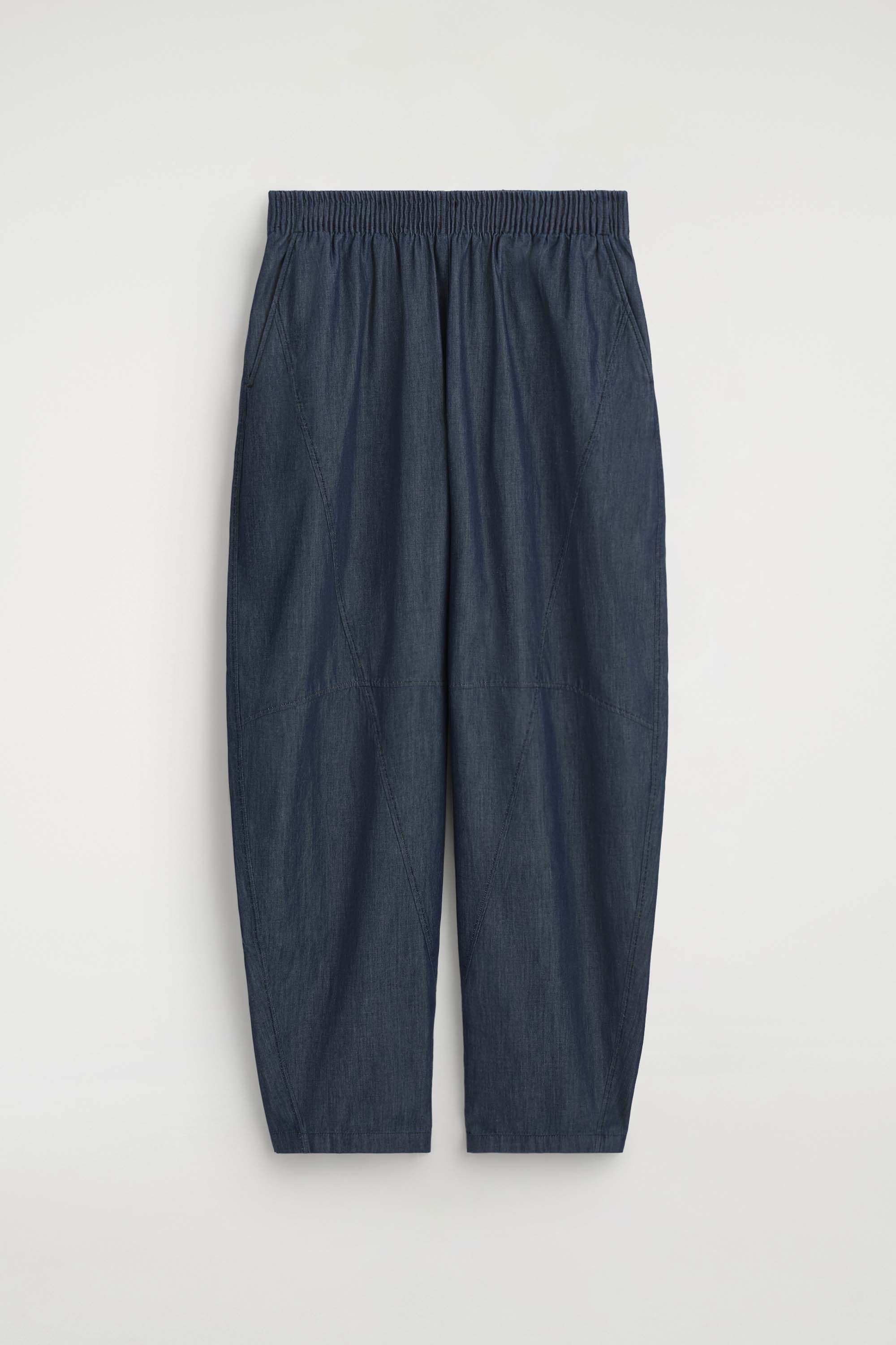 PANTALONI BARREL IN DENIM CON VITA ELASTICIZZATA - BLU SCURO