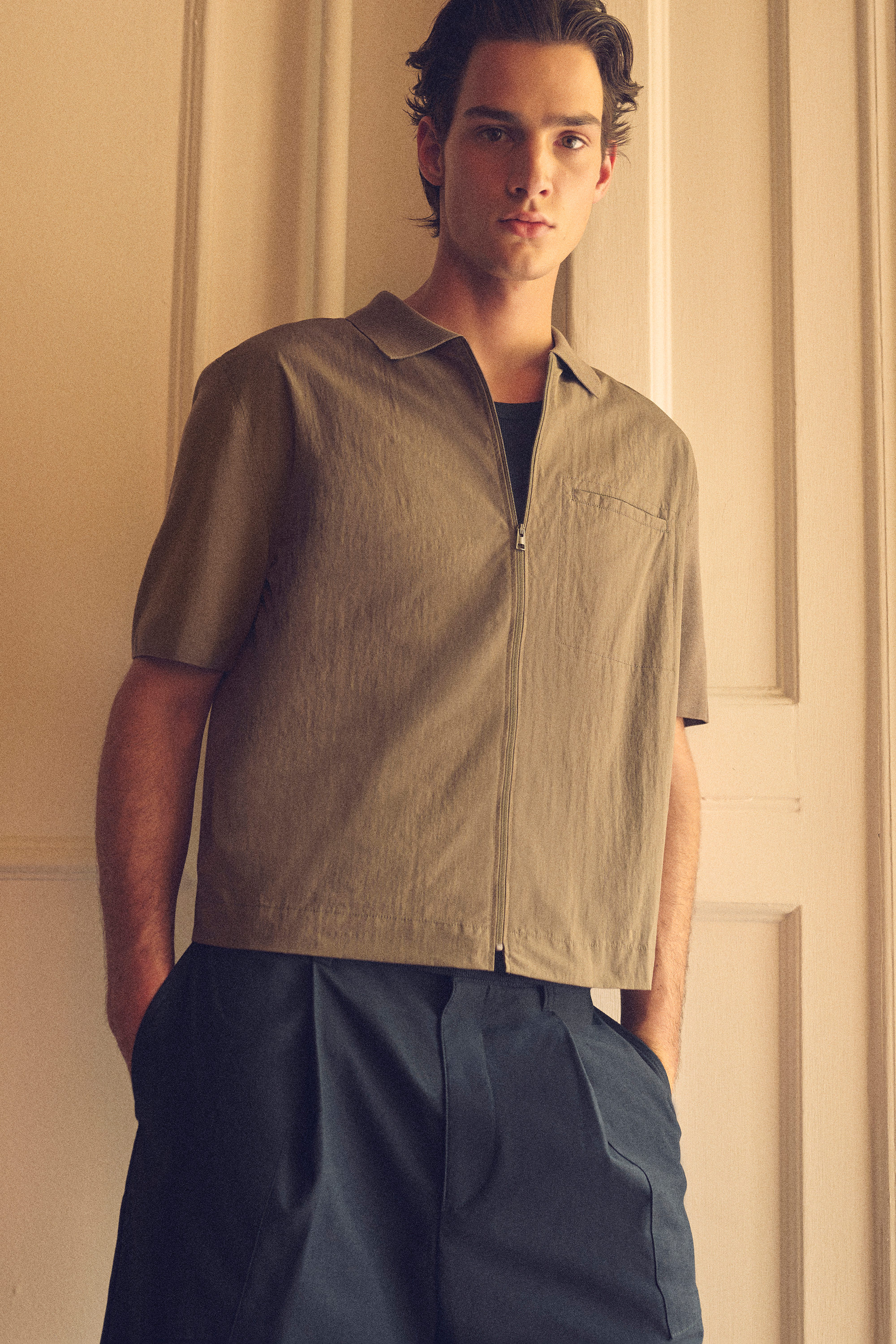 COS ウールシャツ KNITTED-COLLAR OVERSHIRT ニットカラーオーバーシャツ｜COS