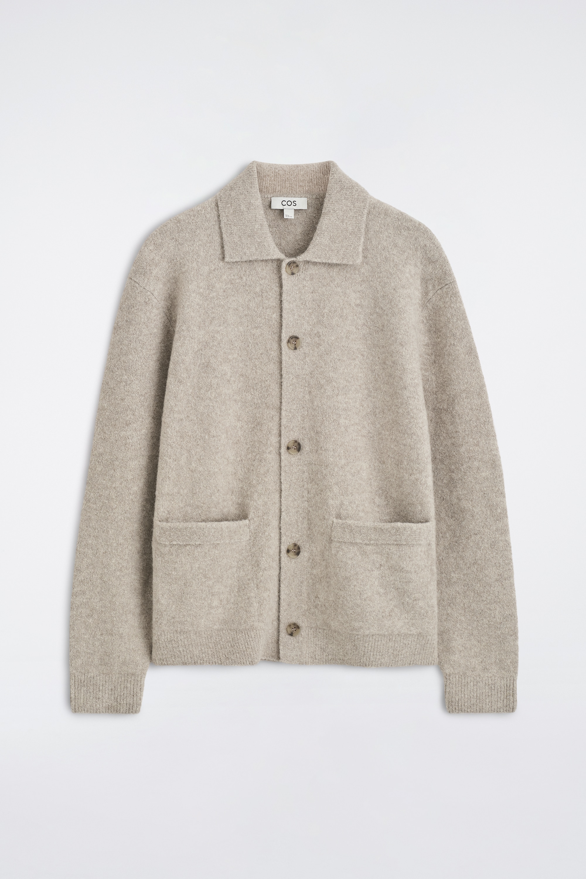 TEXTURED COLLARED CARDIGAN - אפור מלנג'/COFFEE MÉLANGE