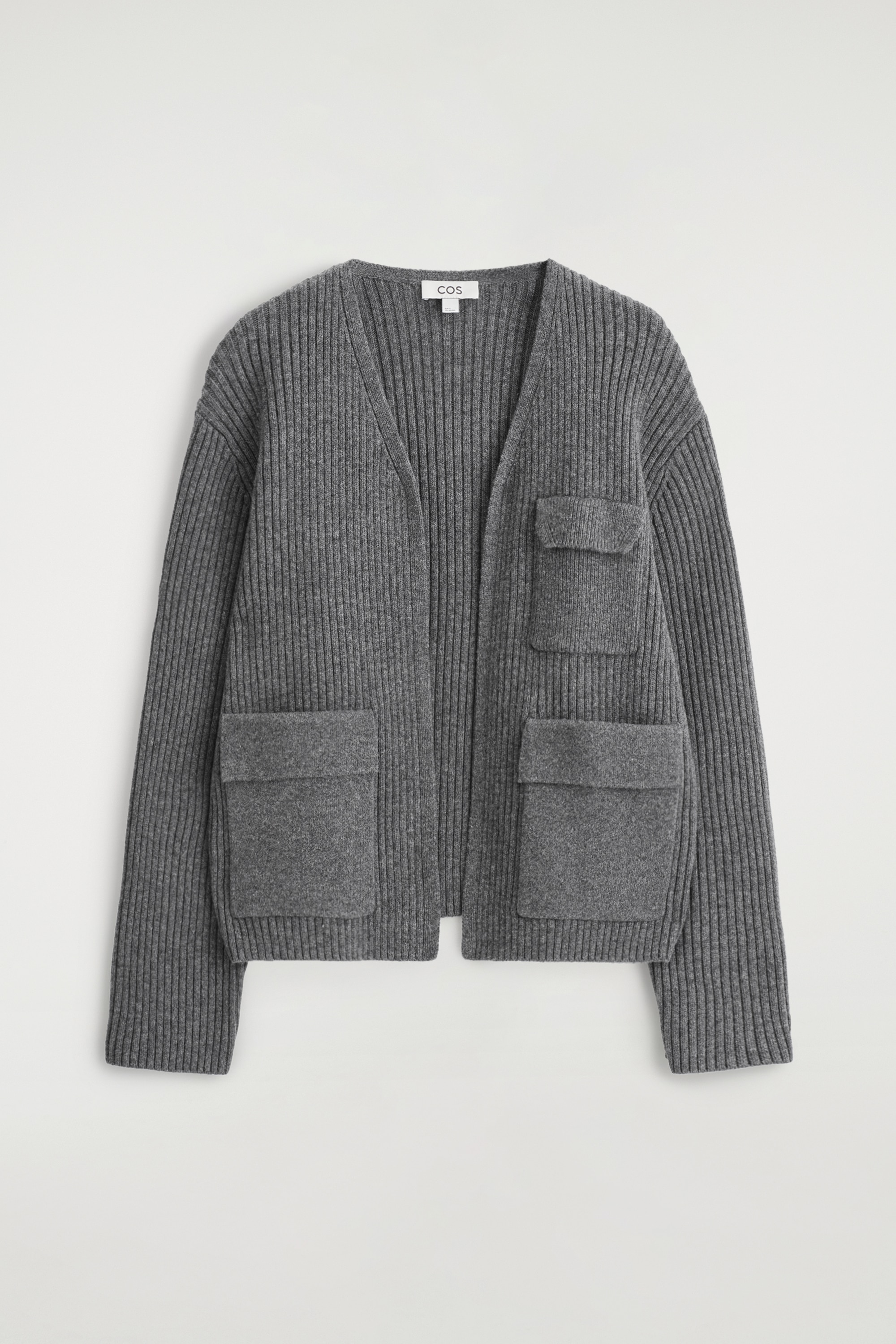 RIBBED MERINO WOOL UTILITY CARDIGAN - GRIGIO SCURO MÉLANGE/MARRONE SCURO