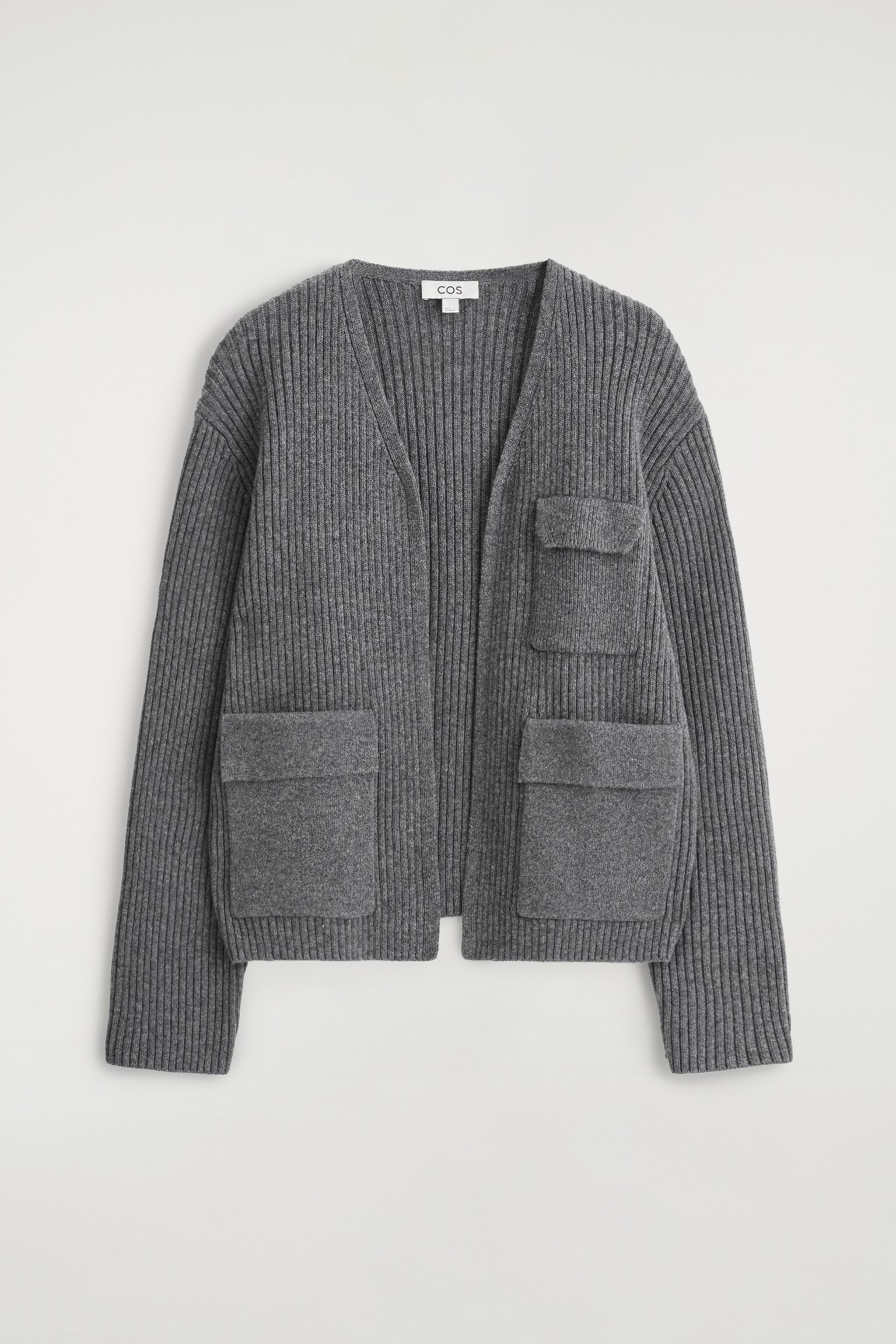 RIBBED MERINO WOOL UTILITY CARDIGAN - DARK-GREY MÉLANGE/DARK BROWN - 2