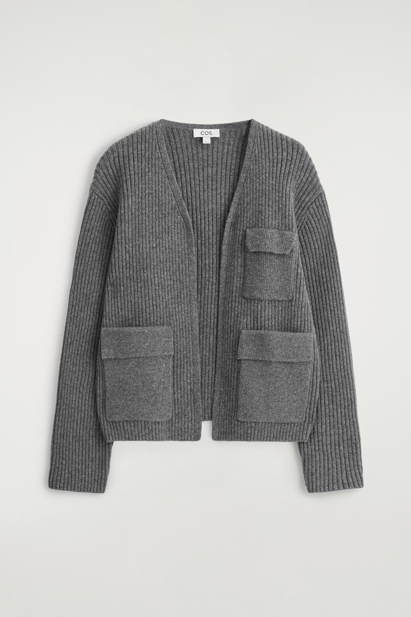Cos Ribbed Merino Wool Utility Sweater In Gray
