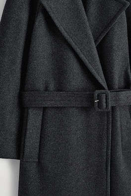 TAILORED BELTED WOOL-TWILL COAT — CHARCOAL 6