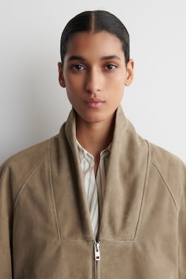 SHAWL-COLLAR SUEDE BOMBER JACKET — BEIGE 6