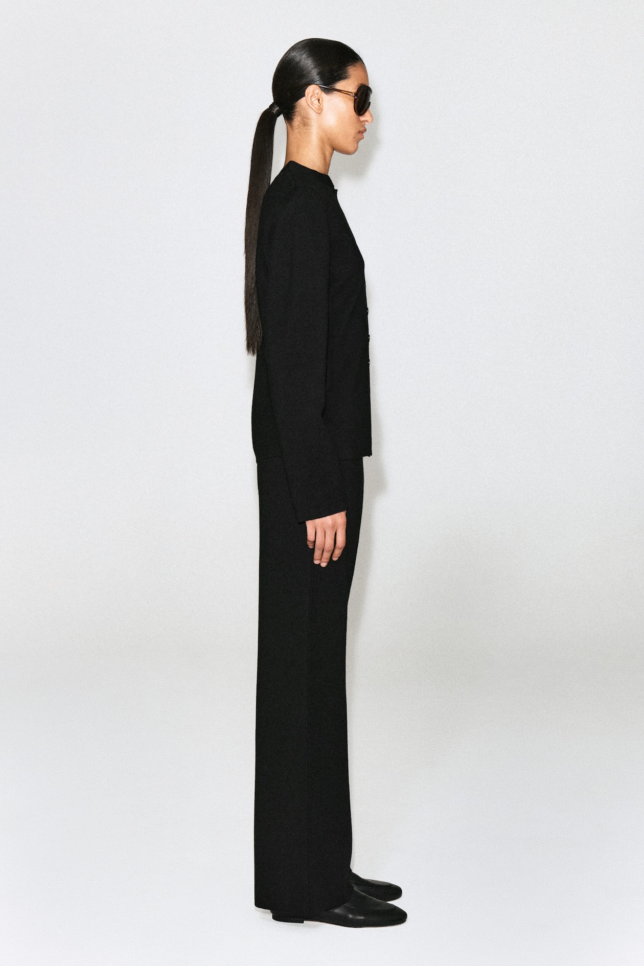 MERINO WOOL-BLEND CARDIGAN — BLACK