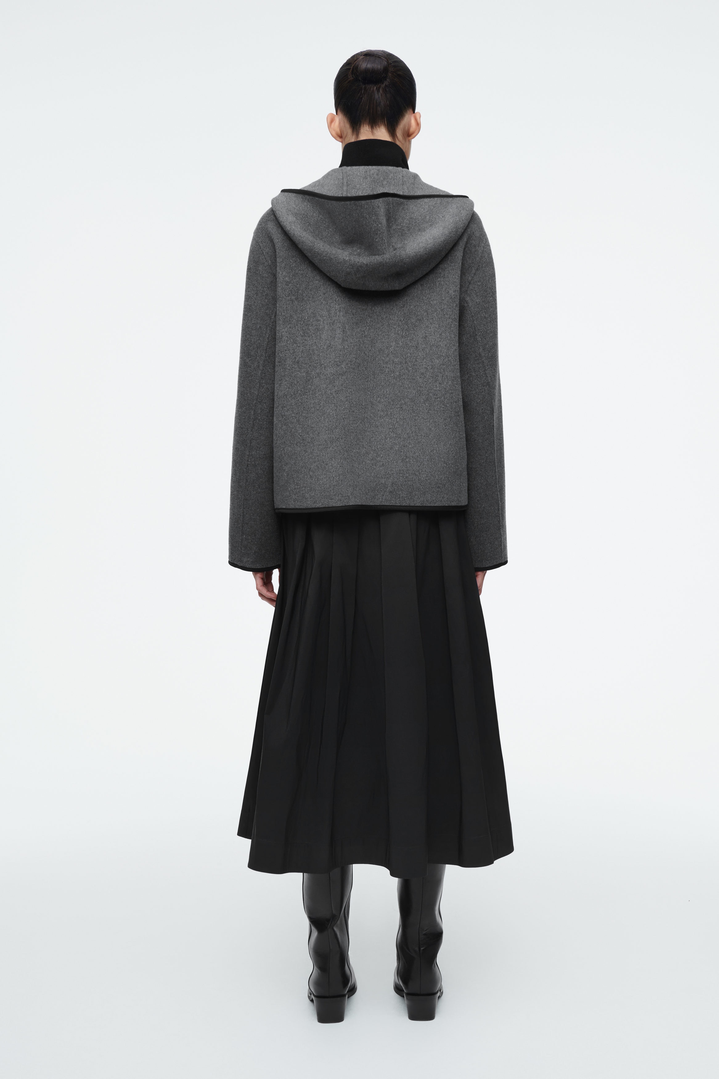 COMOLI Navy Wool Melton Hooded Coat, Size 2, Military