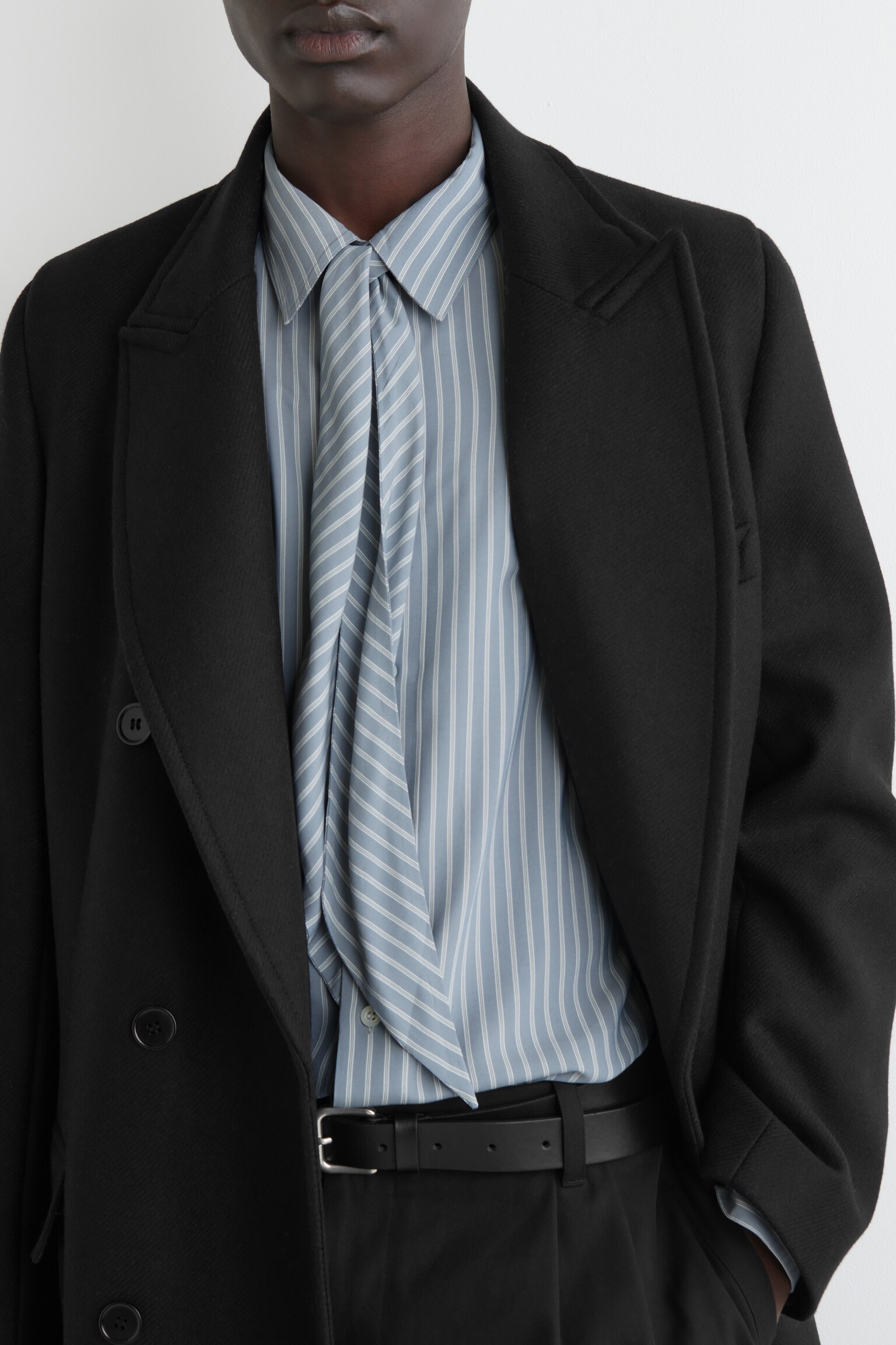 TIE-DETAIL STRIPED SHIRT - BLUE / STRIPED - 4