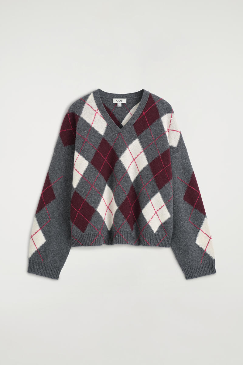 Argyle Wool-Alpaca V-Neck Sweater