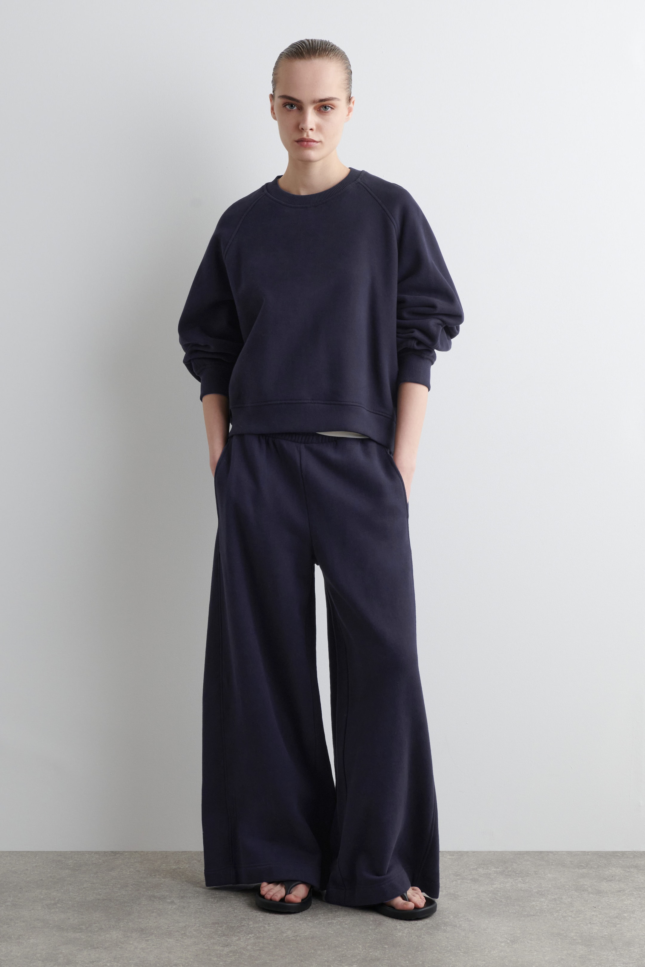 BRUSHED-COTTON WIDE-LEG JOGGERS