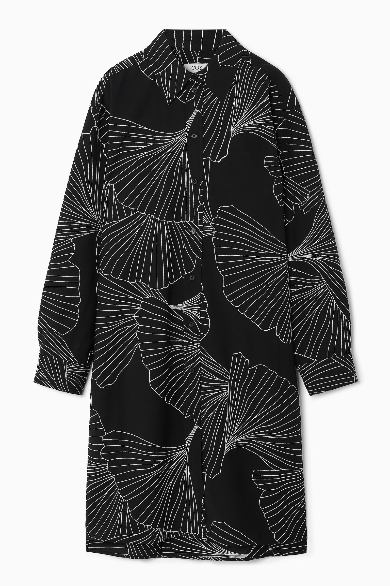 SKJORTKLÄNNING I ULL MED BRODERI - SVARTBLOMMIG