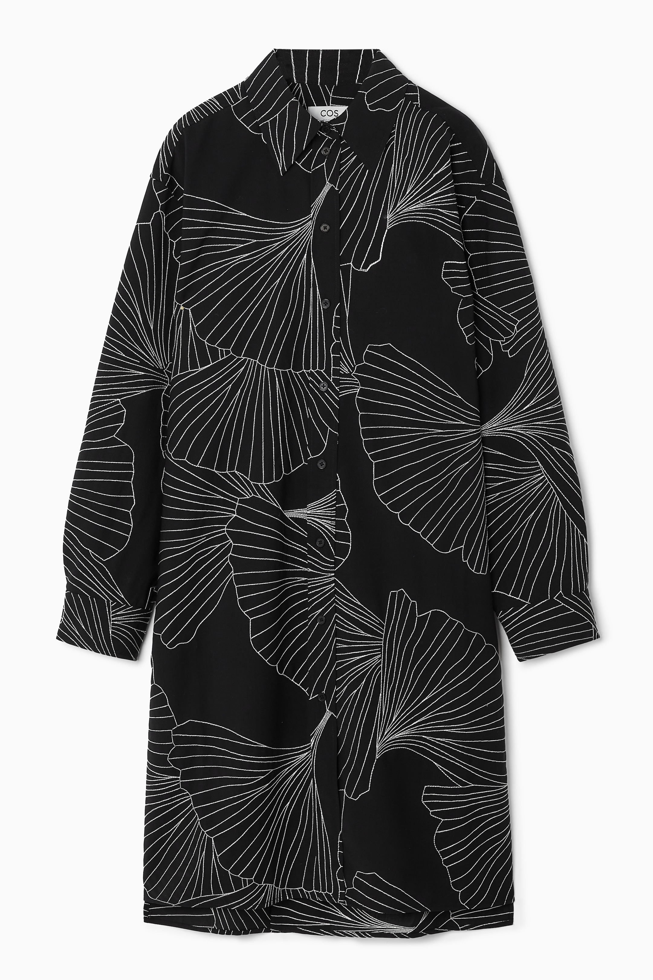 Grösseres Bild ansehen: BESTICKTES HEMDBLUSENKLEID AUS WOLLE - SCHWARZ/FLORALER PRINT - DAMEN | H&M CH 1