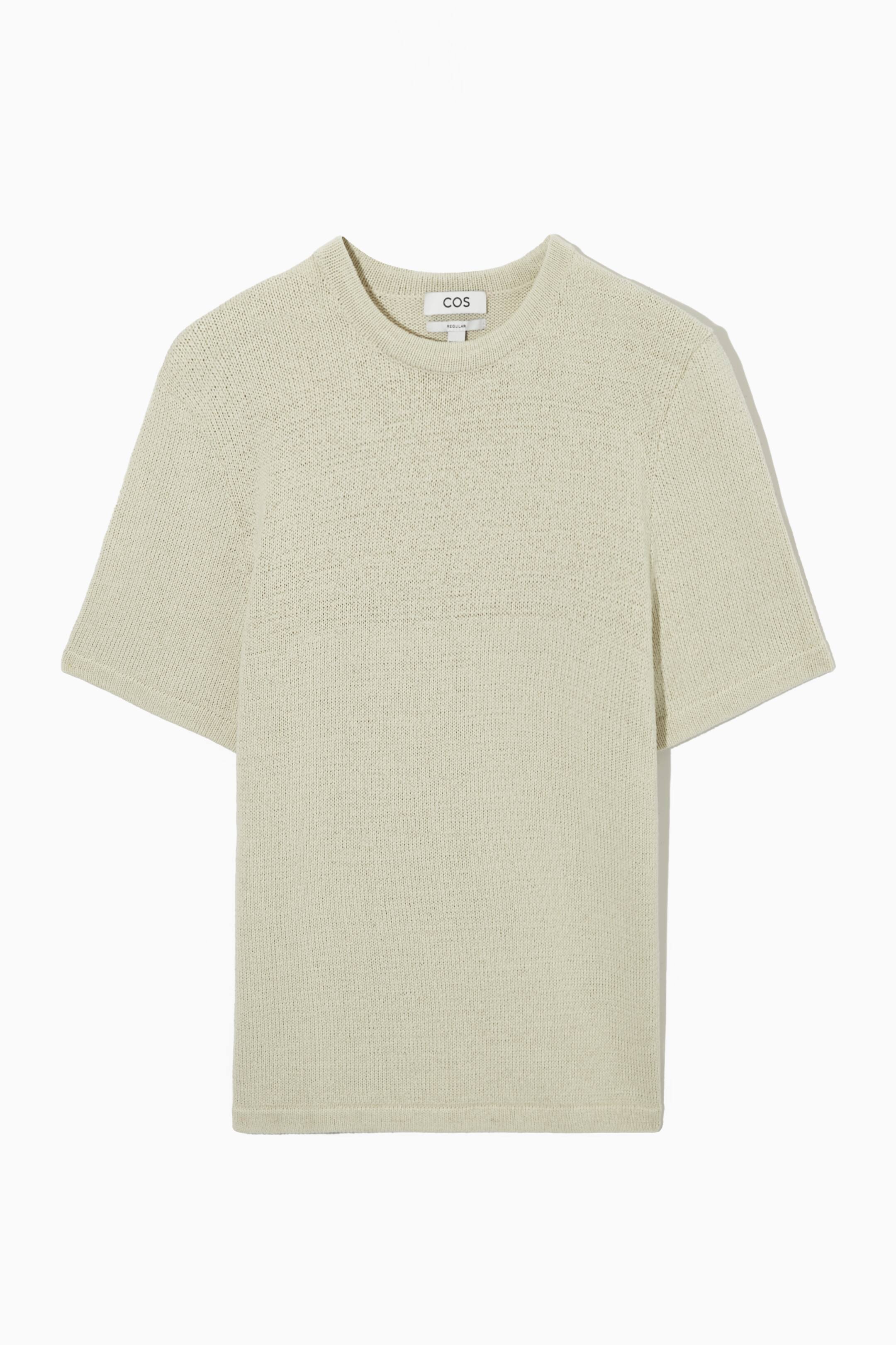 Se større billede: ORGANIC-COTTON KNITTED T-SHIRT - LIGHT BEIGE - HERRE | H&M DK 1