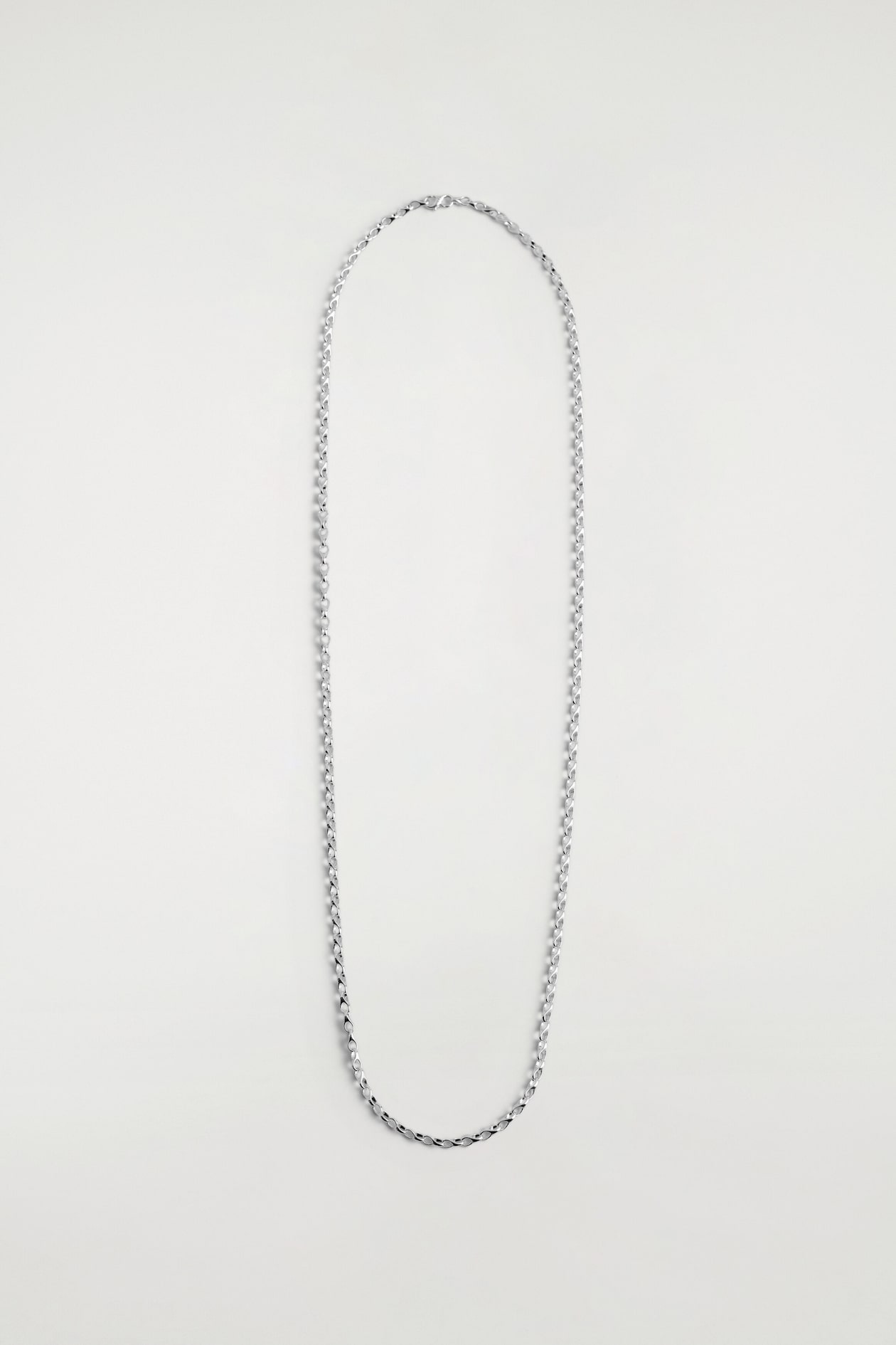 TEARDROP-LINK LONG CHAIN NECKLACE — SILVER