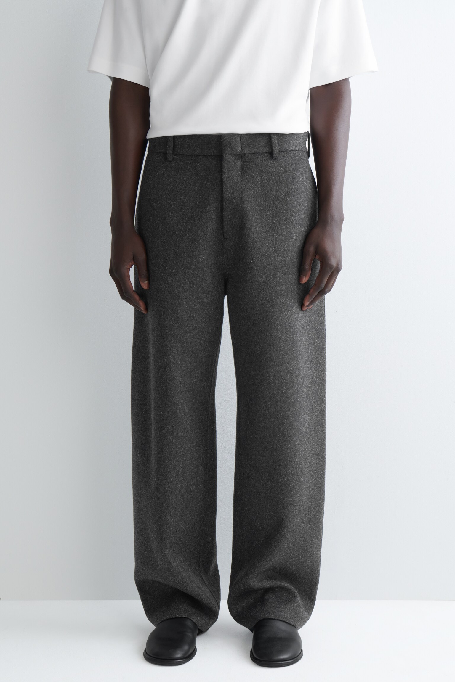 DOUBLE-FACED WOOL WIDE-LEG TROUSERS - CHARBON/BRUN - 6