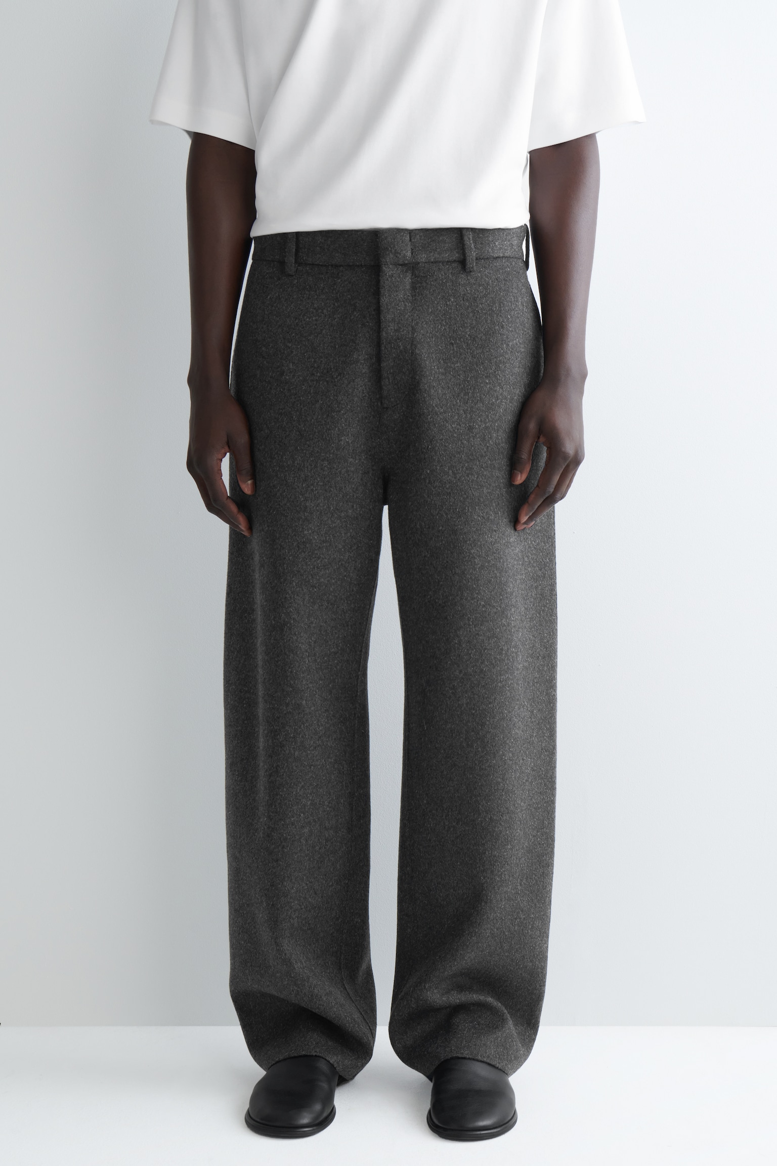 SPLIT WOOL WIDE-LEG TROUSERS - CHARCOAL/BROWN - 6