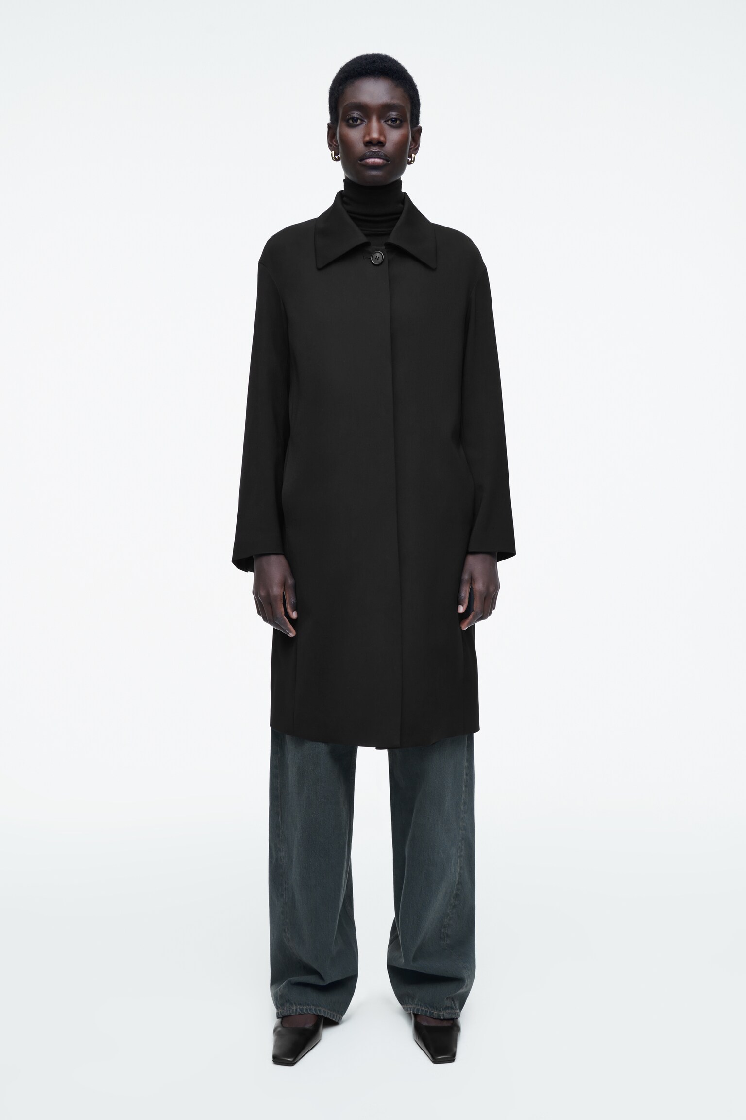 SINGLE-BREASTED CAR COAT - BLACK