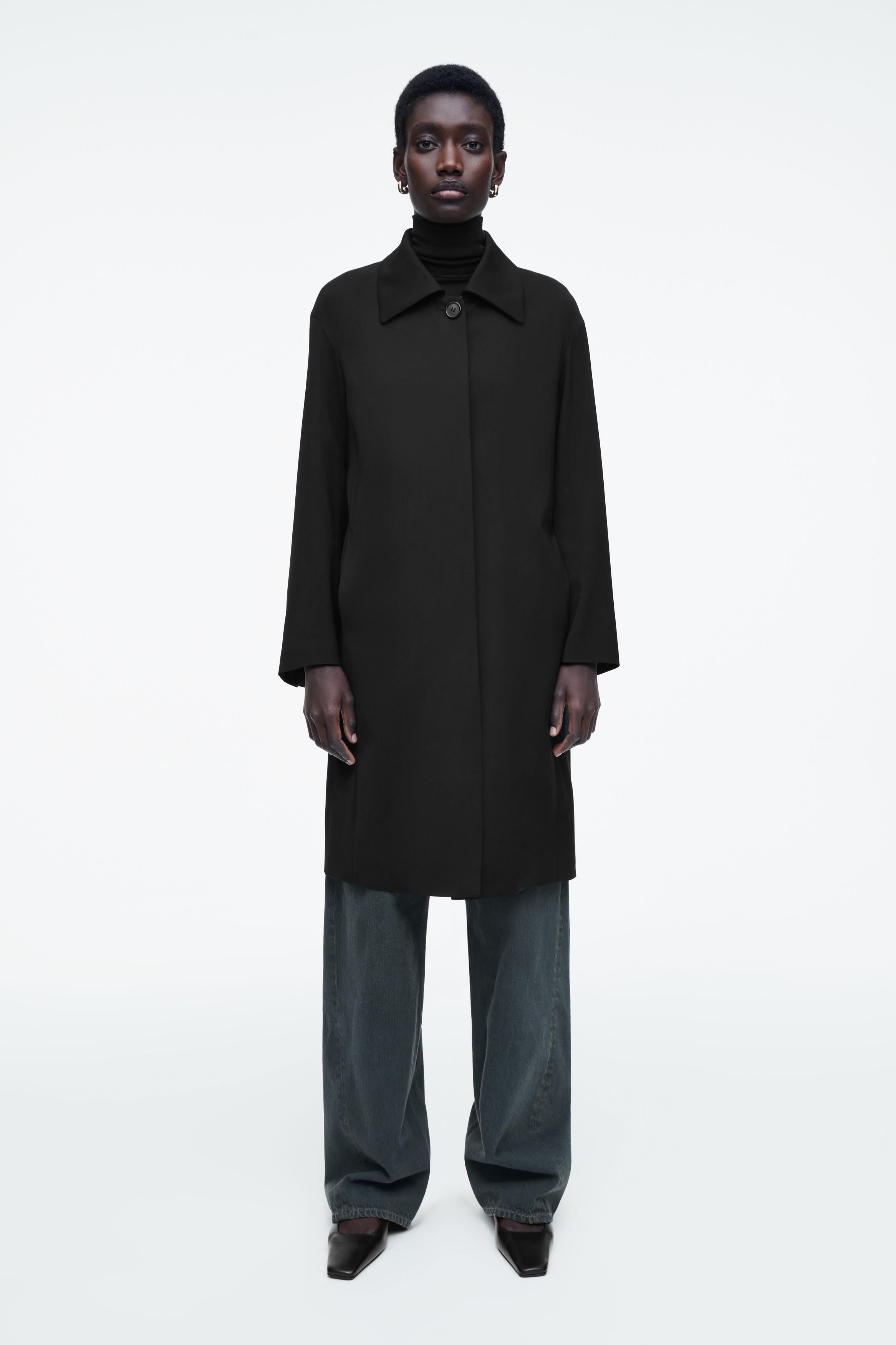 SINGLE-BREASTED CAR COAT - BLACK | COS