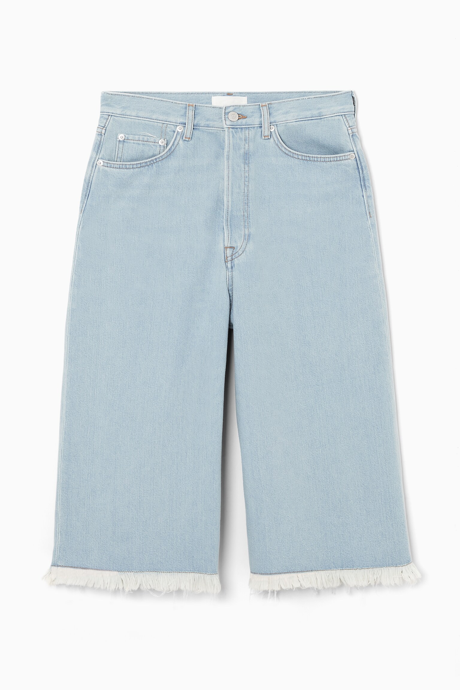 FRAYED LONGLINE DENIM SHORTS - LIGHT BLUE