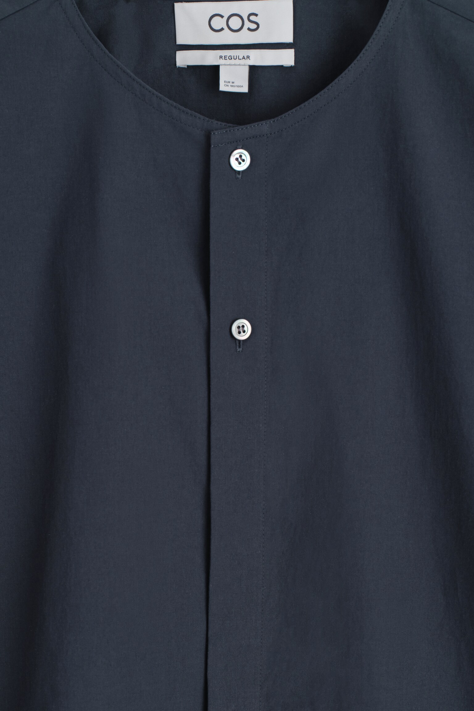 CHEMISE SANS COL EN COTON PIMA - BLEU MARINE/BLANC - 5