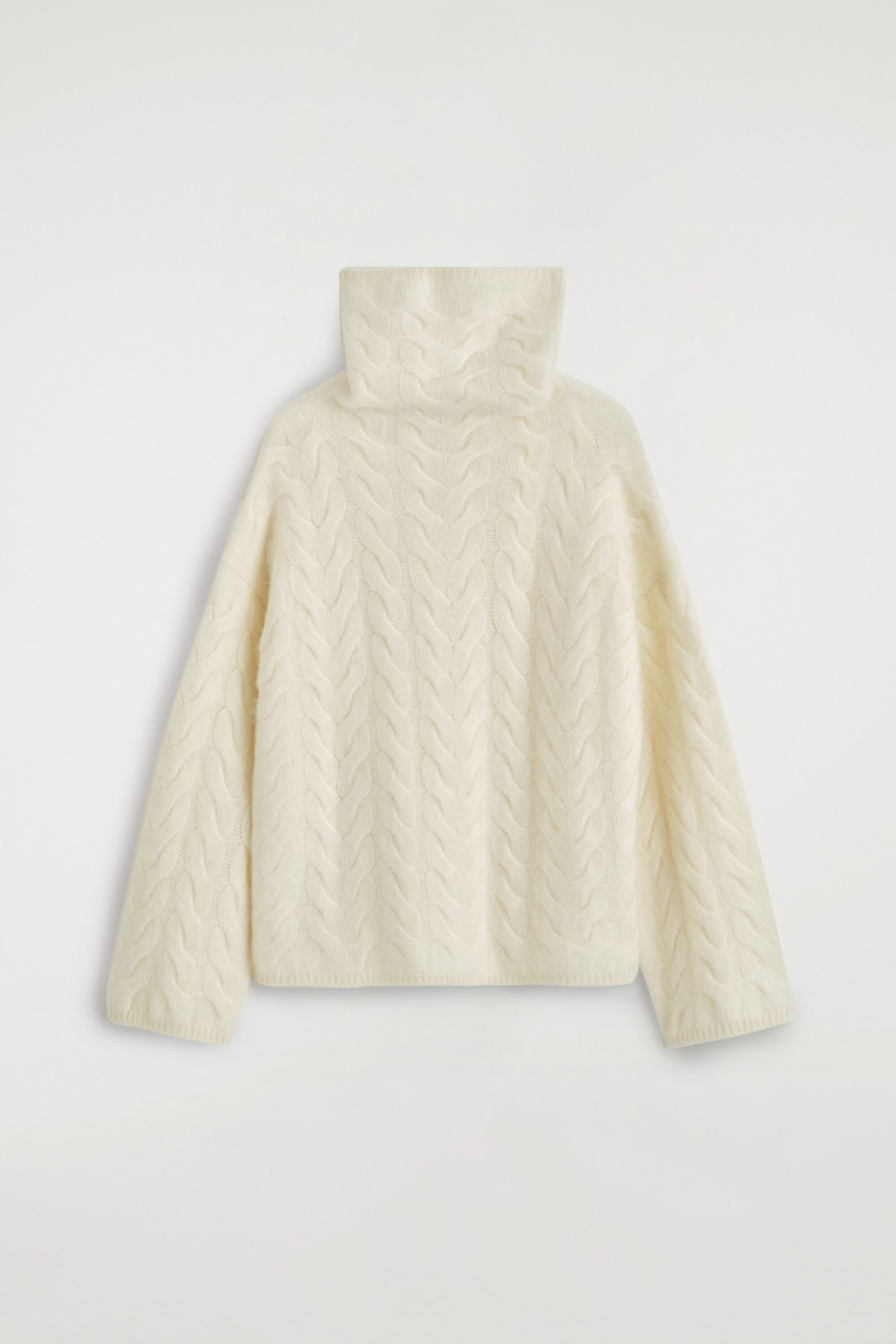 CABLE-KNIT BRUSHED-CASHMERE FUNNEL-NECK JUMPER