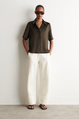 CONTRAST-PIPED SATIN SHIRT — BROWN 3