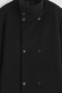 TAILORED WOOL FUNNEL-NECK COAT — BLACK 6