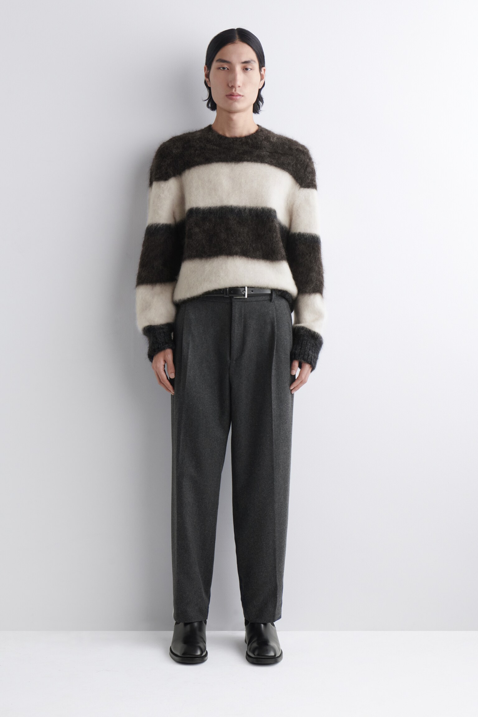COLOUR-BLOCK MOHAIR CREW-NECK JUMPER - BROWN / CREAM / NAVY - 5