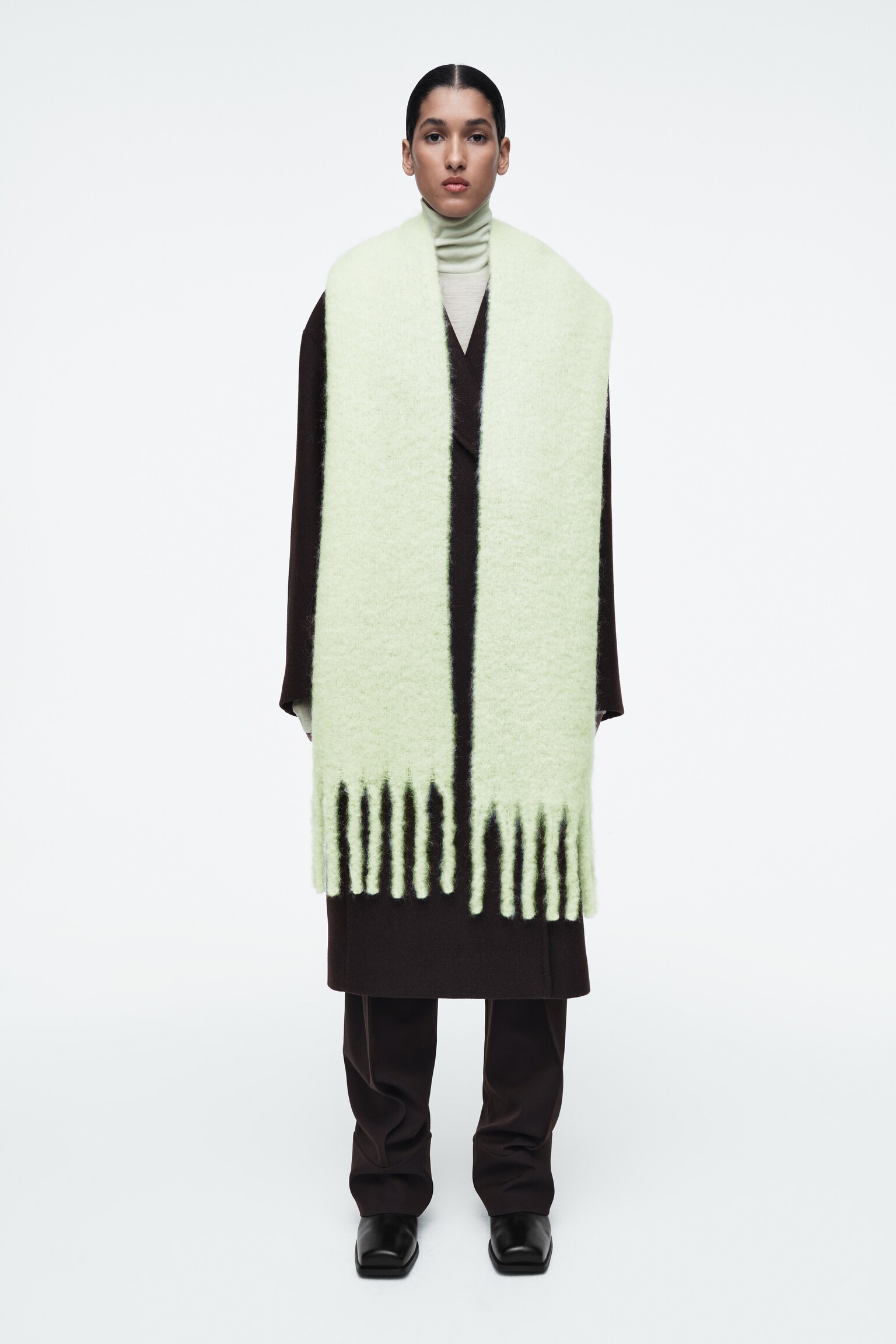 SCIARPA IN MOHAIR SPAZZOLATO CON FRANGE - PISTACCHIO - 4