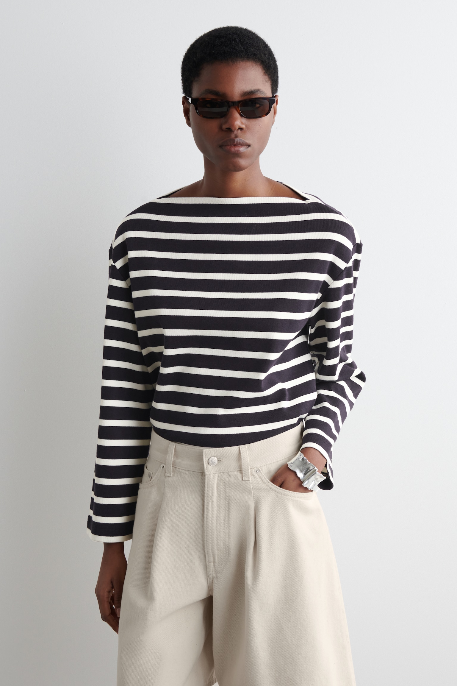 HAUT RAYÉ ENCOLURE BATEAU - BLEU MARINE / RAYURES/BLANC / RAYURES - 1