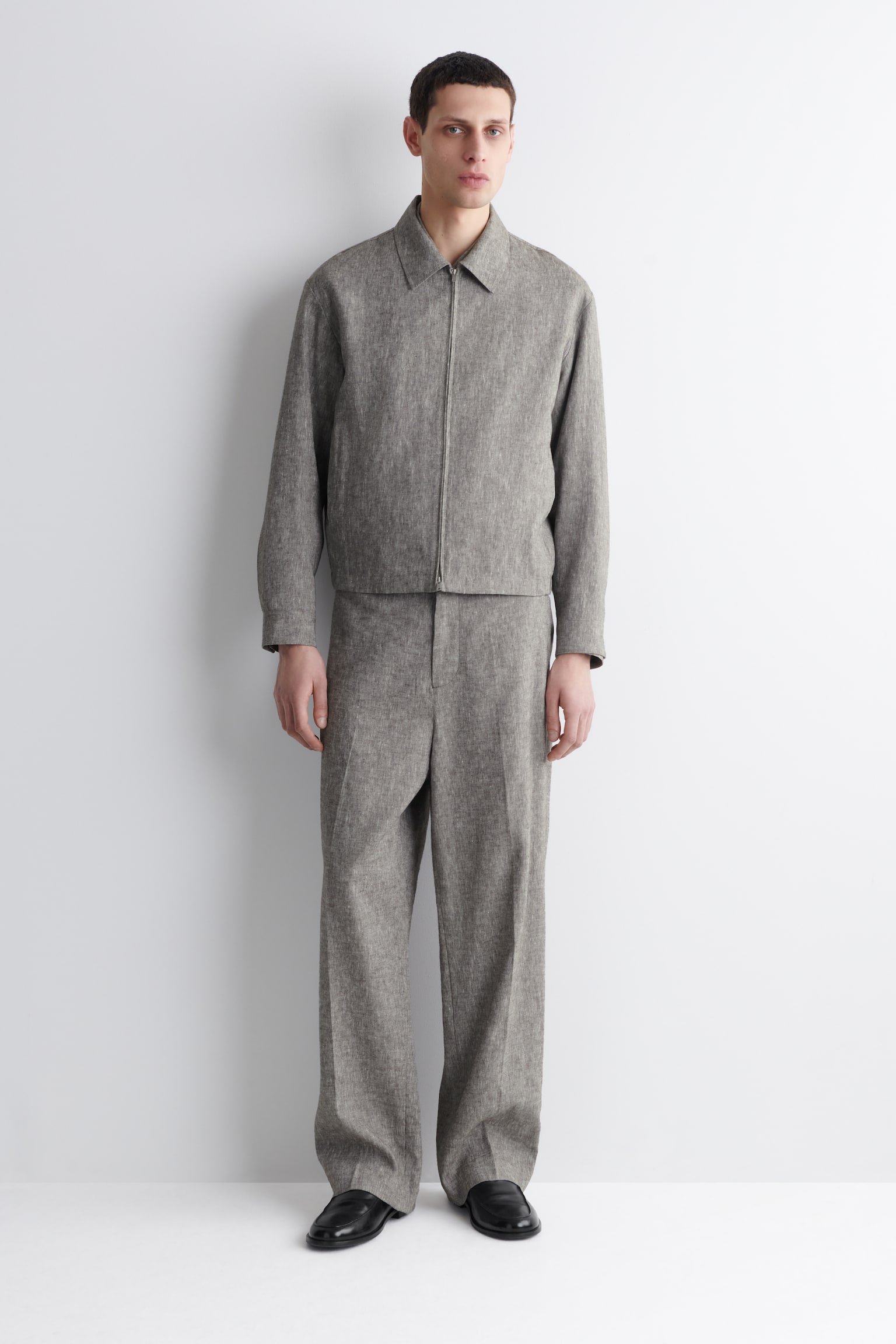 ПАНТАЛОН С ПРАВ КРАЧОЛ, ОТПУСНАТА КРОЙКА, ОТ ЛЕН - СИВ МЕЛАНЖ/ЧЕРНО МЕЛАНЖ/КАКИ - 4