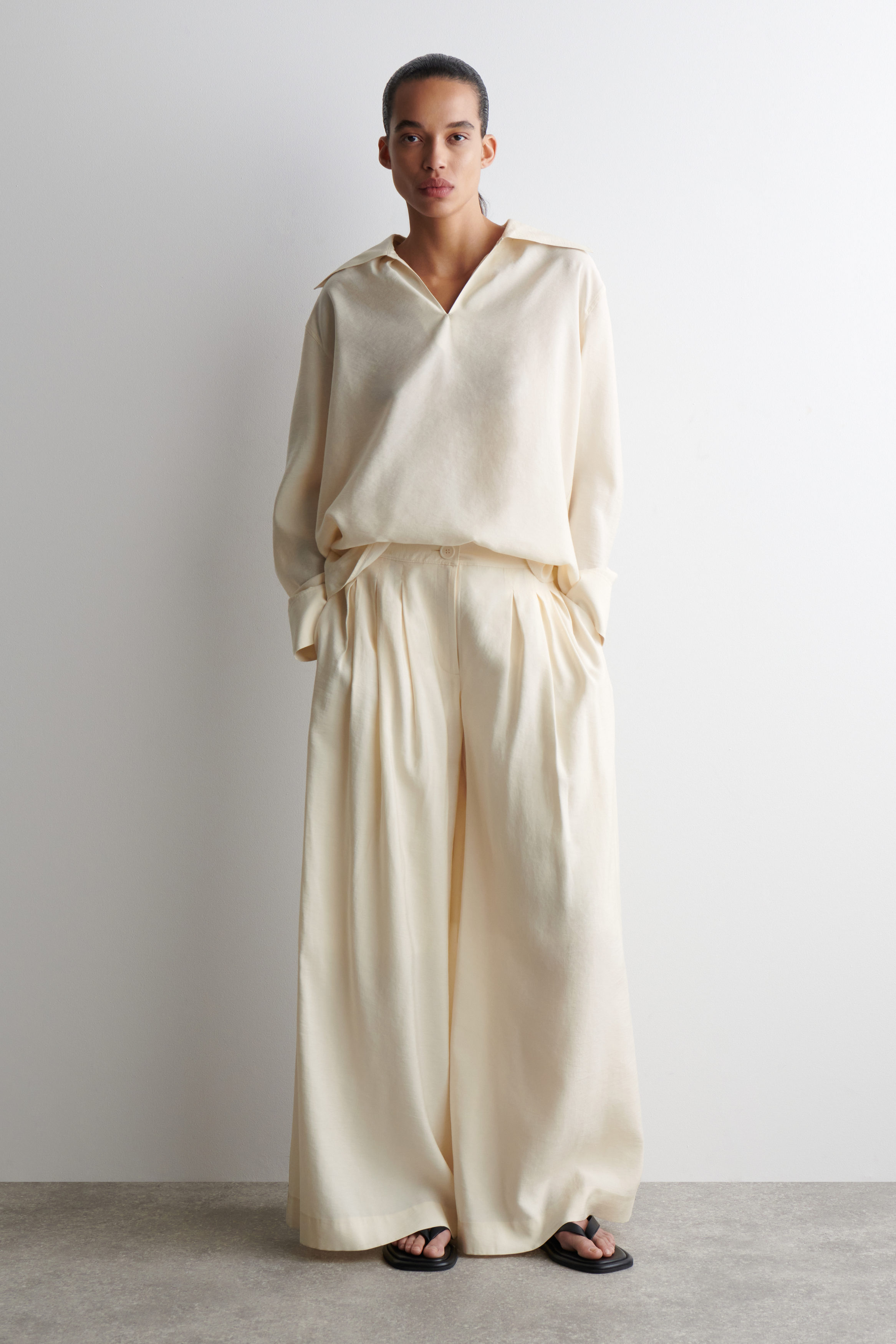 PLEATED MODAL WIDE-LEG TROUSERS - ECRU | COS