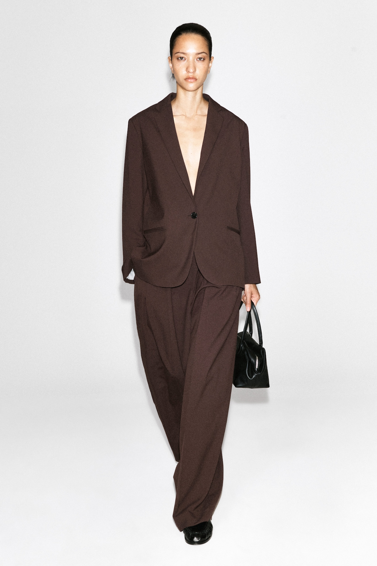 TWILL SINGLE-BREASTED BLAZER — DARK BROWN
