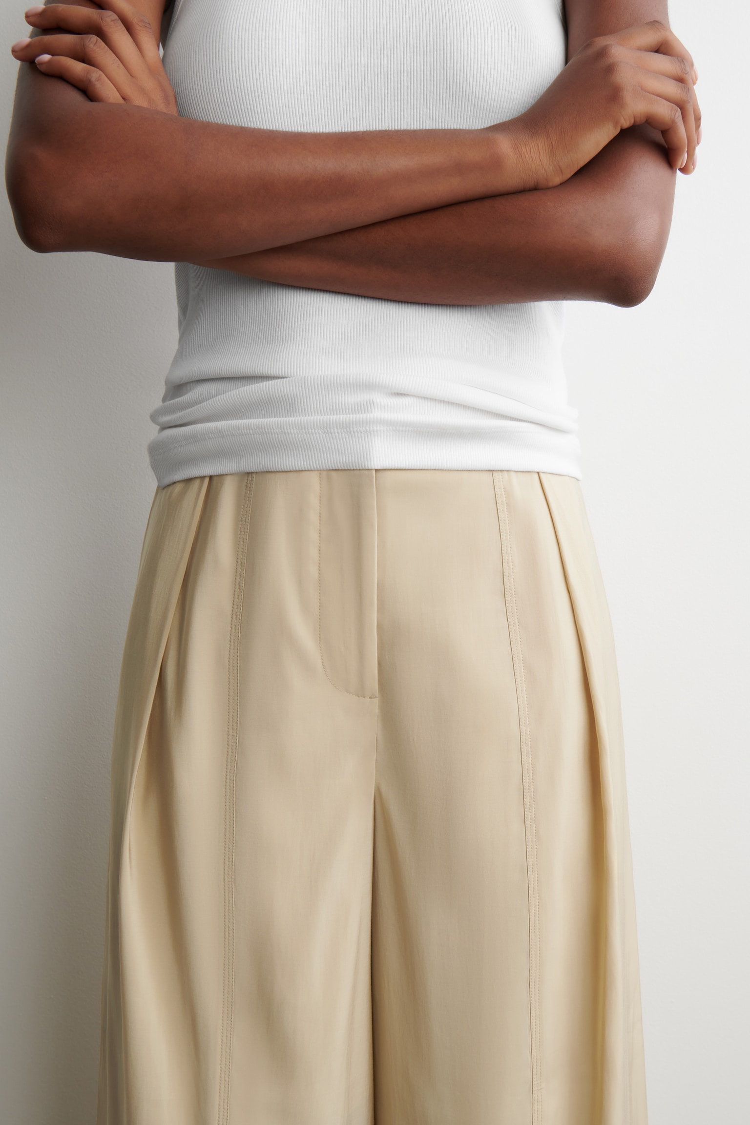 PANTALONI CULOTTE PLISSÉ FLUIDI - BEIGE/BLU - 5