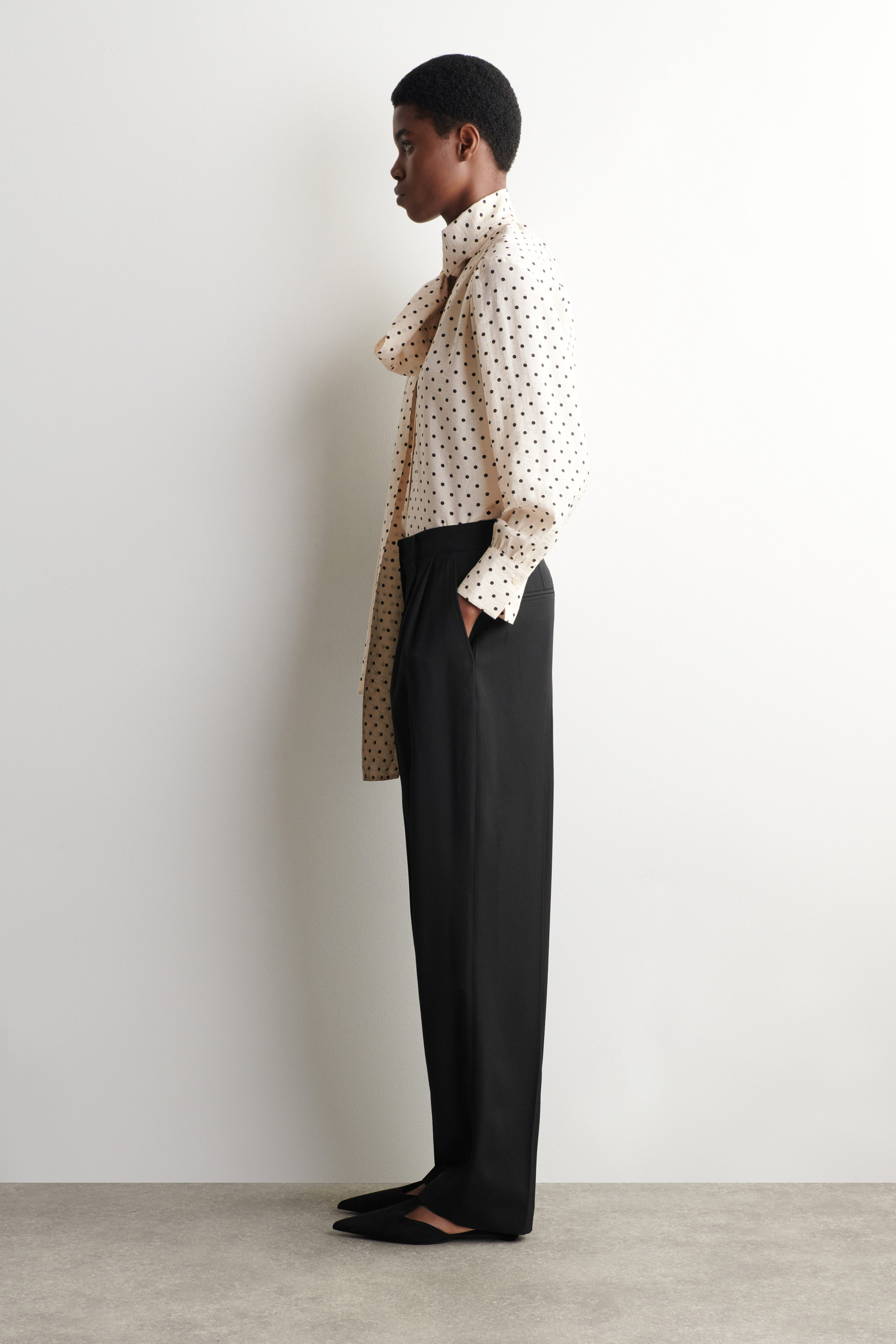 SCARF-DETAIL POLKA-DOT SHIRT - IVORY / BLACK / POLKA DOT | COS CA
