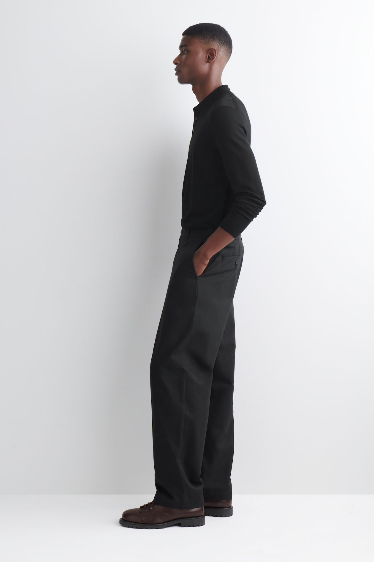 COTTON REGULAR-FIT STRAIGHT-LEG CHINOS — BLACK