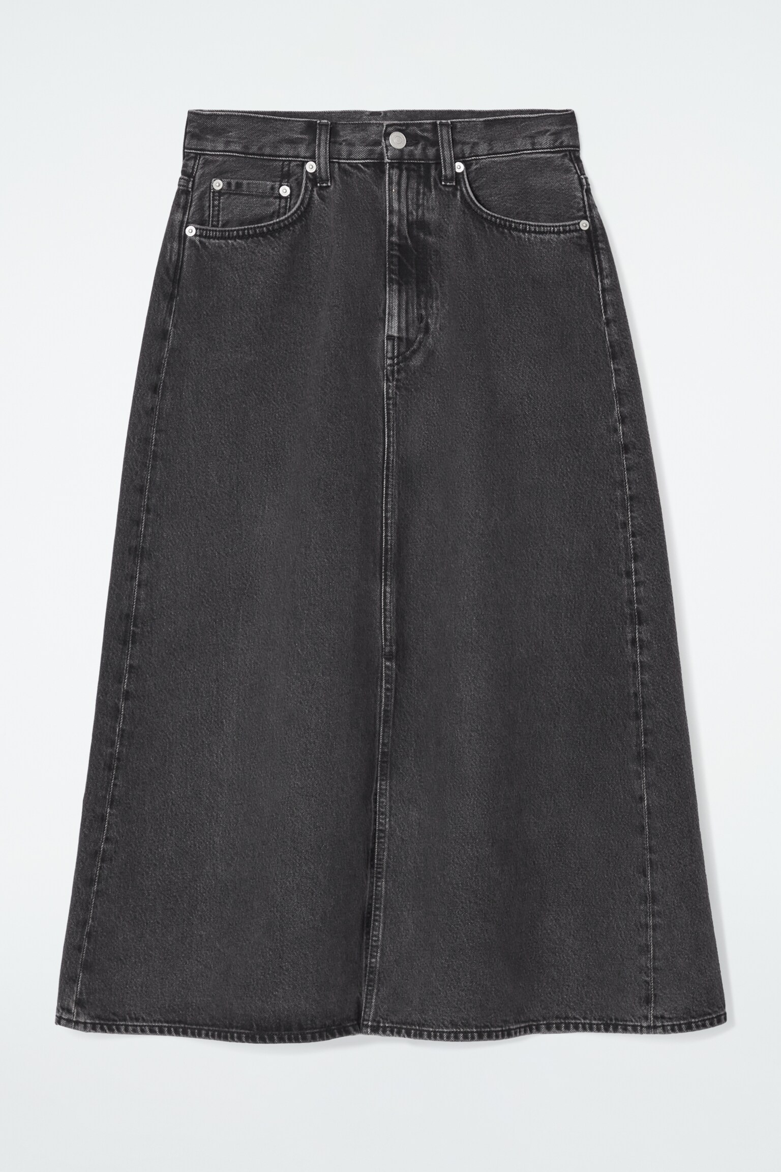 A-LINE DENIM MIDI SKIRT - BLACK/BLUE