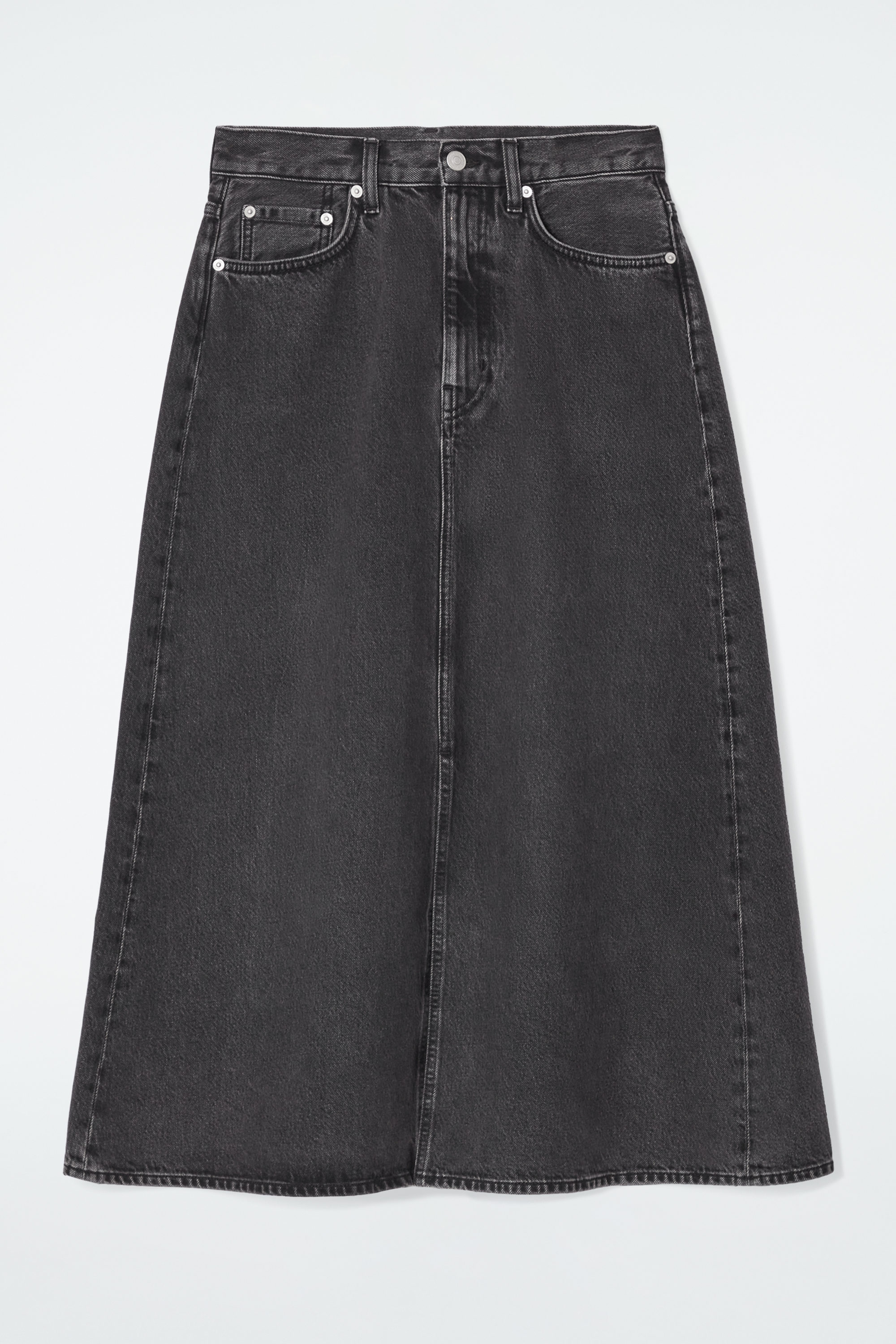 【Anyone more】Rown black midi denim skirt A-LINE DENIM MIDI SKIRT - BLACK | COS